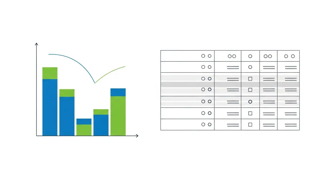 비율 그래프와 수수료 비교표를 상징하는 일러스트