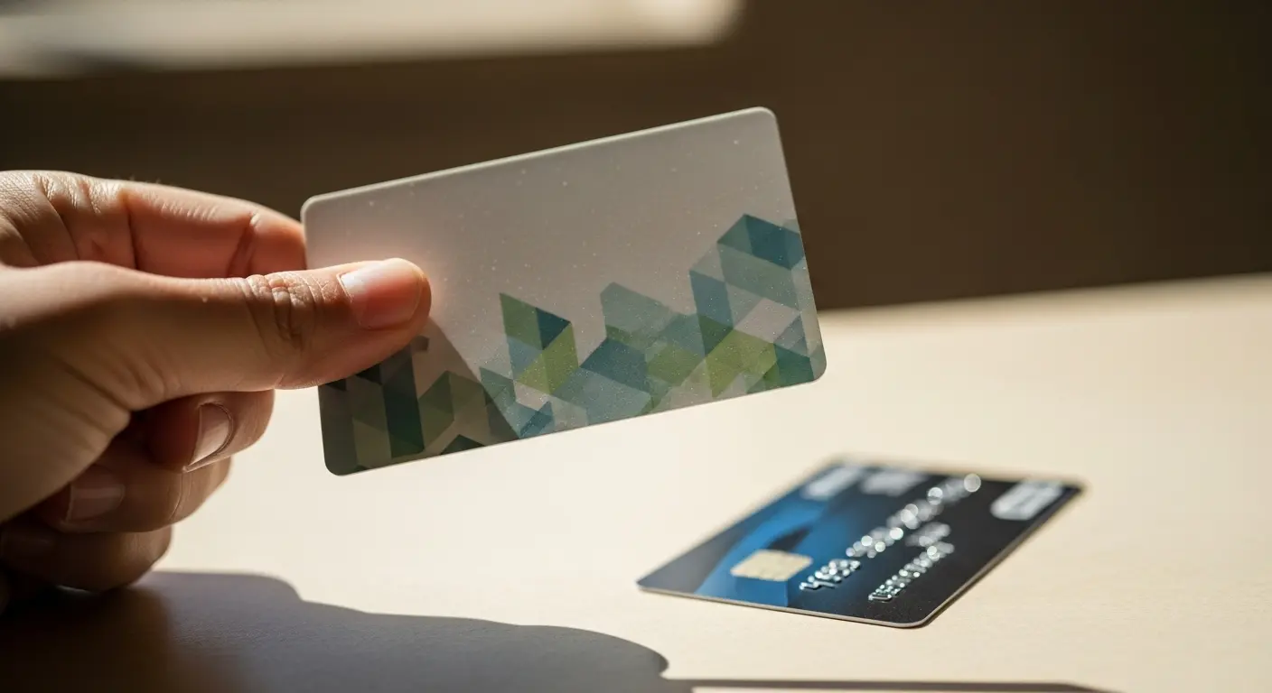 기프트카드를 들고 있는 손, 신용카드와 함께 있는 장면