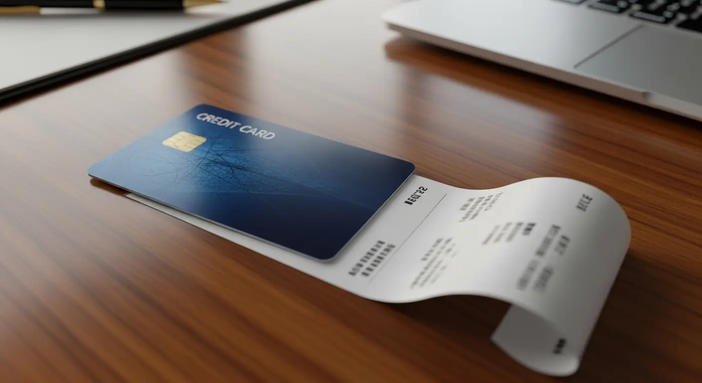 신용카드와 영수증이 함께 놓여 있는 장면, 비즈니스 환경