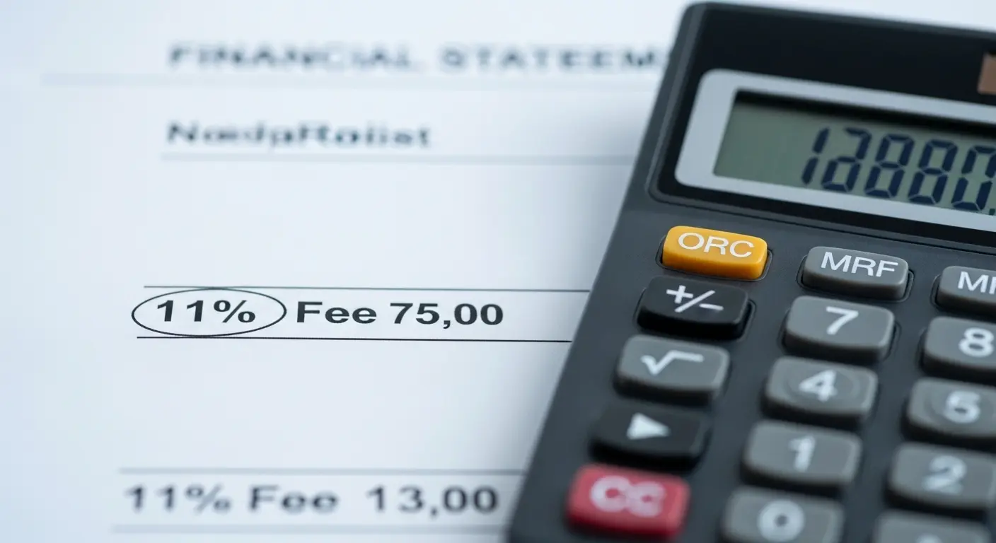 계산기 옆 명세서에 수수료 11%가 강조된 장면