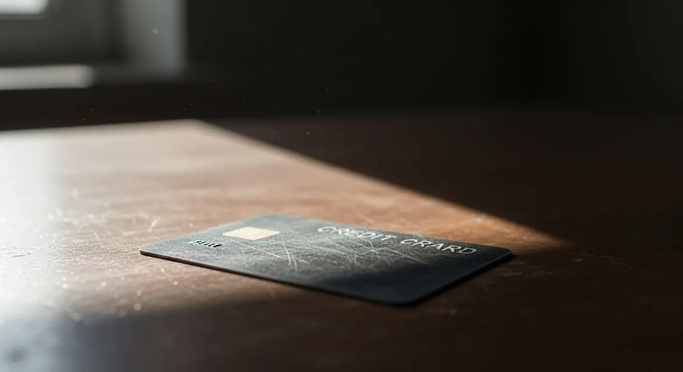 현금은 없고 카드만 있는 상황을 표현한 실사형 이미지