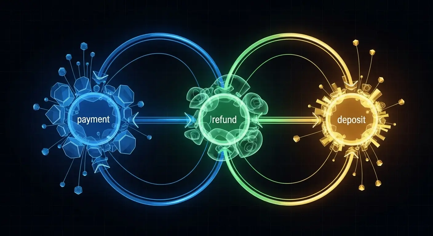 카드 결제와 환불, 입금 흐름을 순서도로 나타낸 일러스트