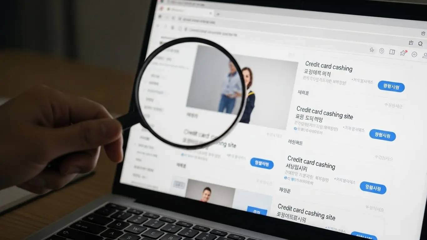 신용카드 현금화 사이트 정보 탐색 단계 설명 이미지