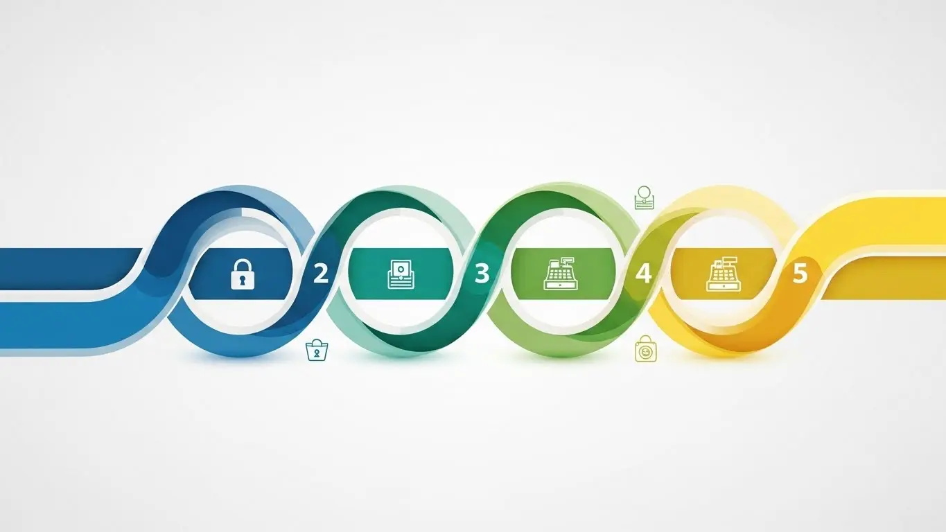 상품권 발행·사용·정산 흐름을 표현한 금융 인포그래픽