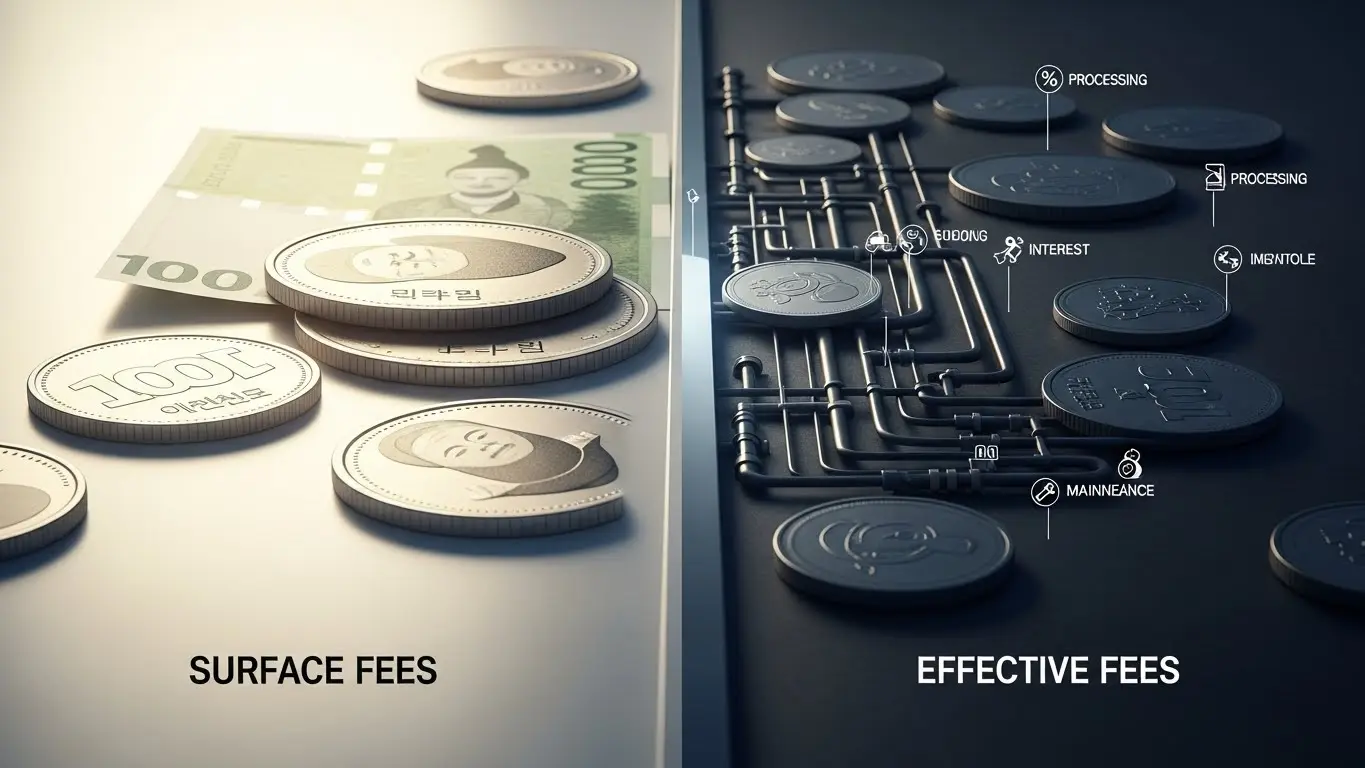 모빌 카드 현금화 수수료 표면과 실효 비교 차트