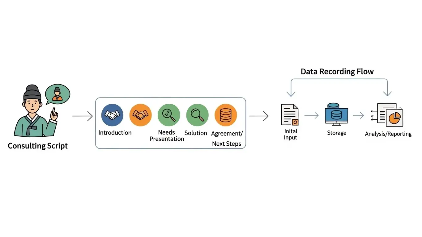 모빌 카드 현금화 상담 및 정산 데이터 기록 흐름도