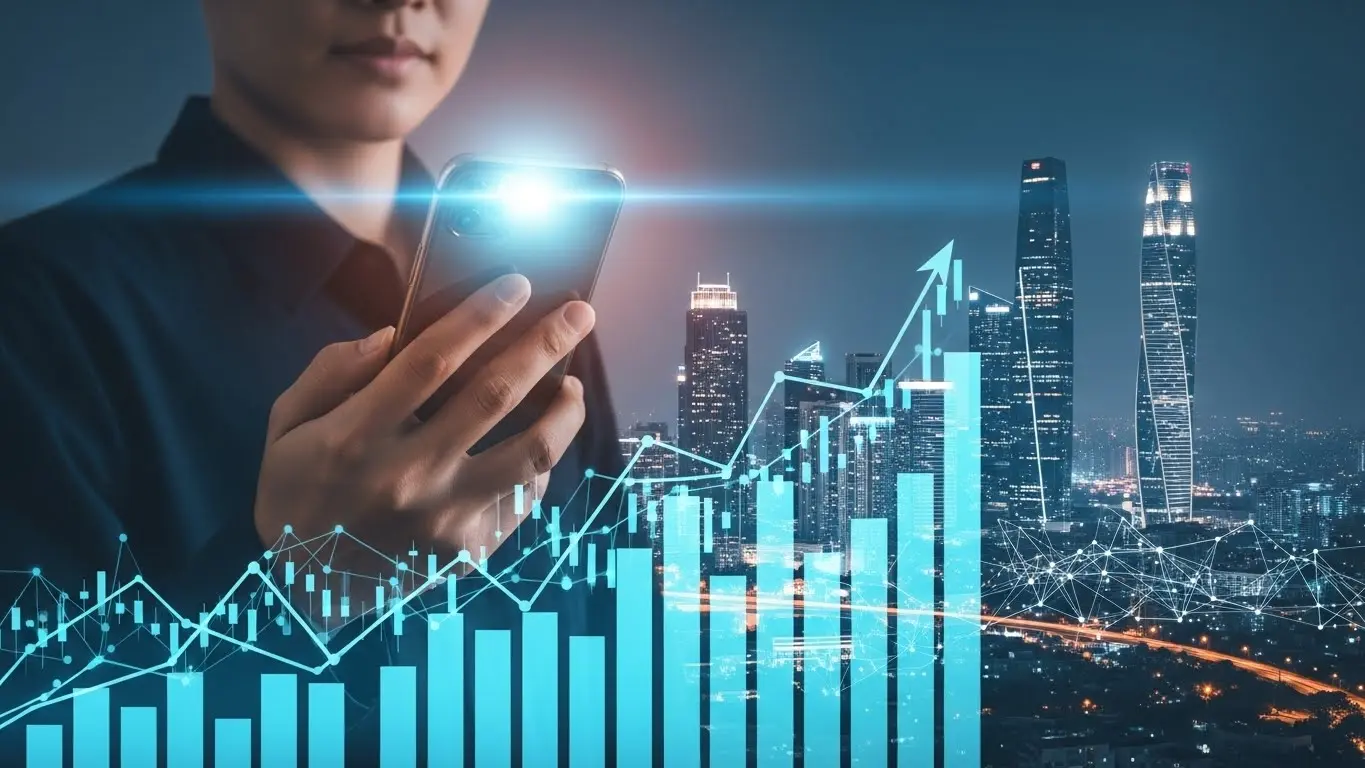 자산 유동화를 통해 스마트하게 금융 생활을 관리하는 미래 지향적 이미지