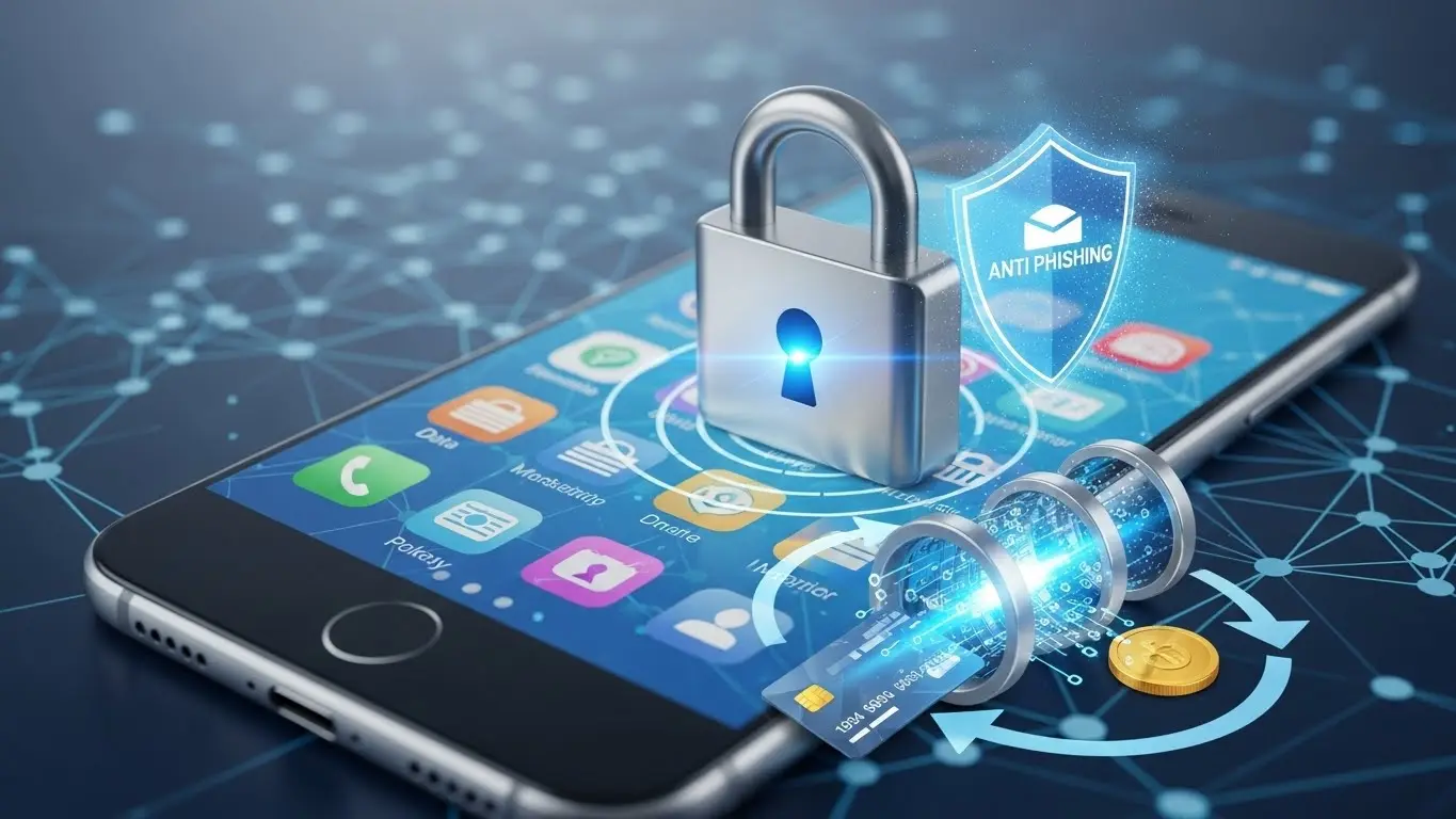 개인정보 보호 및 금융 사기 예방을 위한 보안 방패 시각화